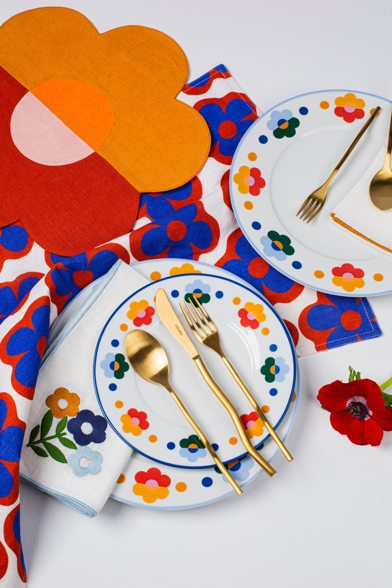Misette | Floral Linen Patchwork Placemats, Red/Amber, Set of 4