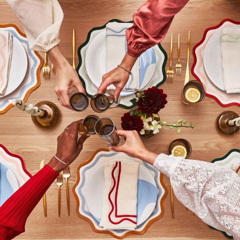 Misette | Colorblock Embroidered Linen Placemats in Dark Green/Sage, Set of 4