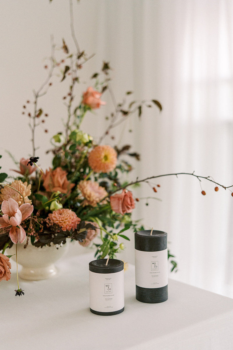 Mo&Co Home | 100% Beeswax Pillar Candles All Natural, Handmade: Charcoal - Large