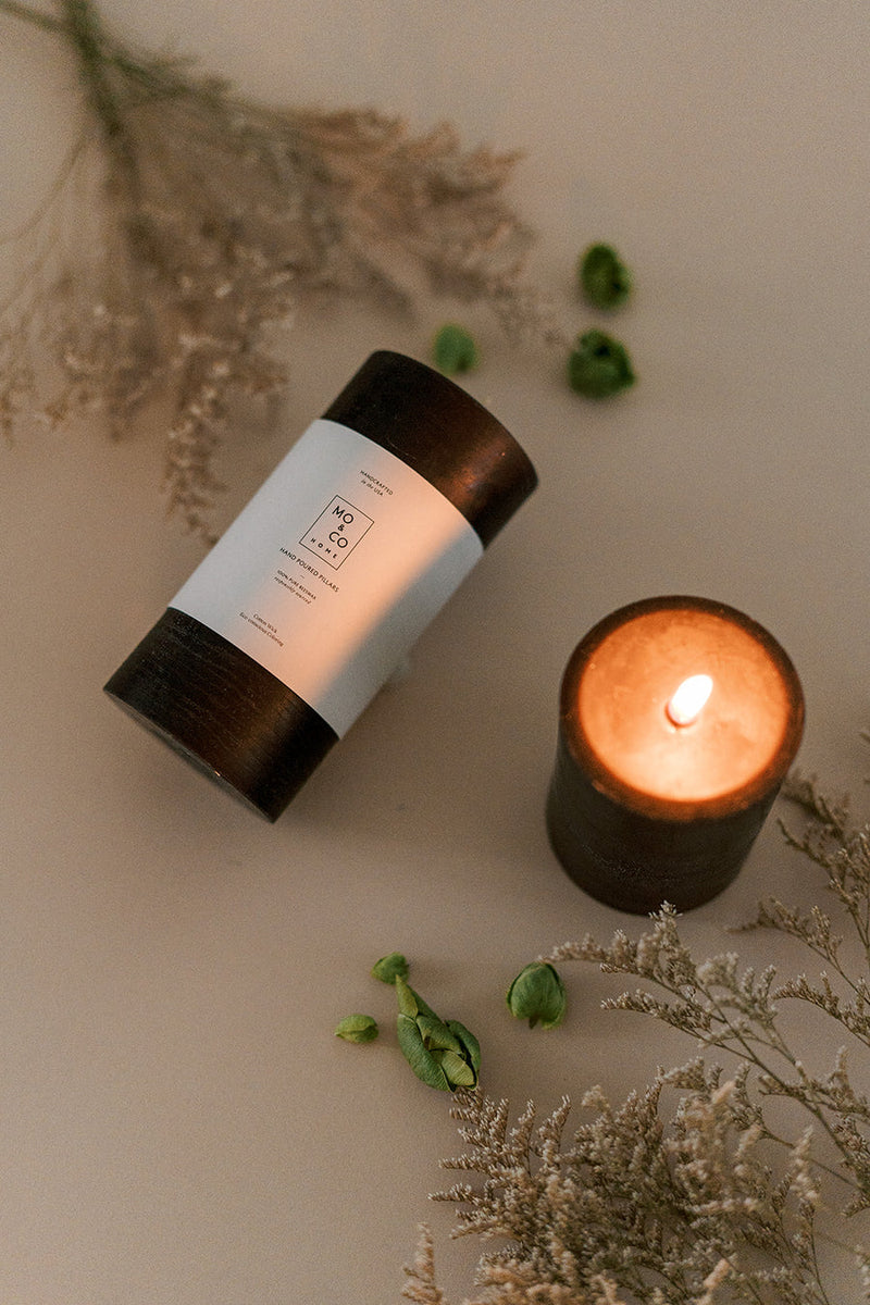 Mo&Co Home | 100% Beeswax Pillar Candles All Natural, Handmade: Charcoal - Large