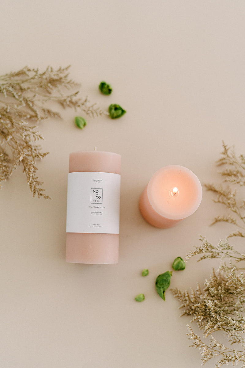 Mo&Co Home | Beeswax Pillar Candles | Rose Pink: 3x4 Inch
