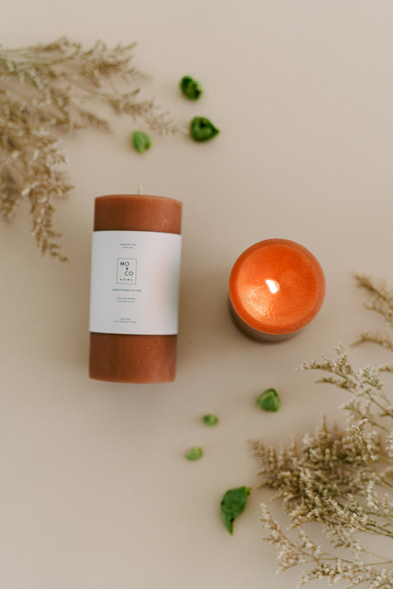 Mo&Co Home | Beeswax Pillar Candles | Terra Cotta: 3x6 Inch
