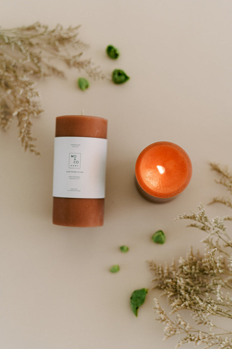 Mo&Co Home | Beeswax Pillar Candles | Terra Cotta: 3x4 Inch