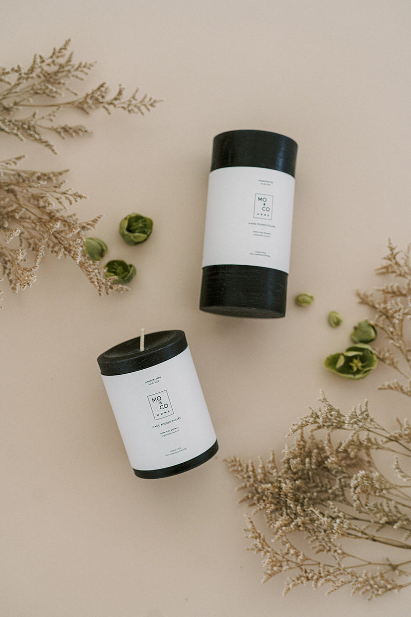 Mo&Co Home | 100% Beeswax Pillar Candles All Natural, Handmade: Charcoal - Large