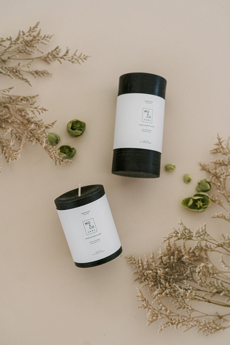 Mo&Co Home | 100% Beeswax Pillar Candles All Natural, Handmade: Charcoal - Large