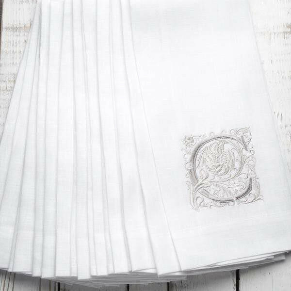 Crown Linen Designs | Monogram Linen Towel - W, a luxurious embroidered European linen towel perfect for enhancing kitchen or bathroom decor with elegant styling options.