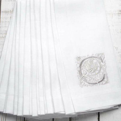 Crown Linen Designs | Monogram Linen Towel - W, a luxurious embroidered European linen towel perfect for enhancing kitchen or bathroom decor with elegant styling options.