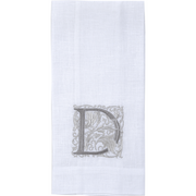 Crown Linen Designs | Monogram Linen Towel - D: Elegant European linen towel with embroidered 'D', perfect for enhancing kitchen or bathroom decor with sophistication.