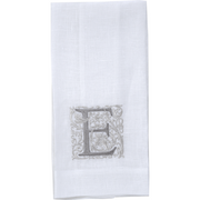 Crown Linen Designs | Monogram Linen Towel - E: Elegant European linen towel with embroidered 'E', perfect for enhancing kitchen or bathroom decor.