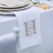 Crown Linen Designs | Monogram Linen Towel - H: Close-up of the elegant European linen embroidered towel, perfect for enhancing kitchen or bathroom decor.