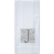 Crown Linen Designs | Monogram Linen Towel - J, crafted from 100% European linen with elegant embroidery, perfect for kitchen or bath use.