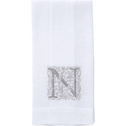 Crown Linen Designs | Monogram Linen Towel - N, a 100% European linen towel with elegant embroidery, ideal for enhancing kitchen or bathroom decor.