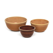 Vintage Inspired Glass Mixing Bowl Set with three nesting flint glass bowls, ideal for mixing or serving, showcasing craftsmanship by Mosser.