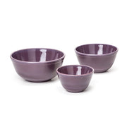 Vintage Inspired Glass Mixing Bowl Set, featuring three purple flint glass bowls in graduated sizes, perfect for mixing or serving, crafted by Mosser.