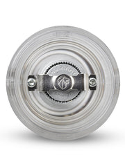 Peugeot | Paris Nancy Pepper Mill, Acrylic, 12 inches, showcasing its grinding mechanism with the Peugeot logo, offering adjustable coarseness for culinary precision.