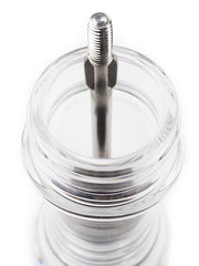 Peugeot | Paris Nancy Pepper Mill, Acrylic, 12 inches, showcasing the central steel spindle inside the clear acrylic body for adjustable pepper coarseness.