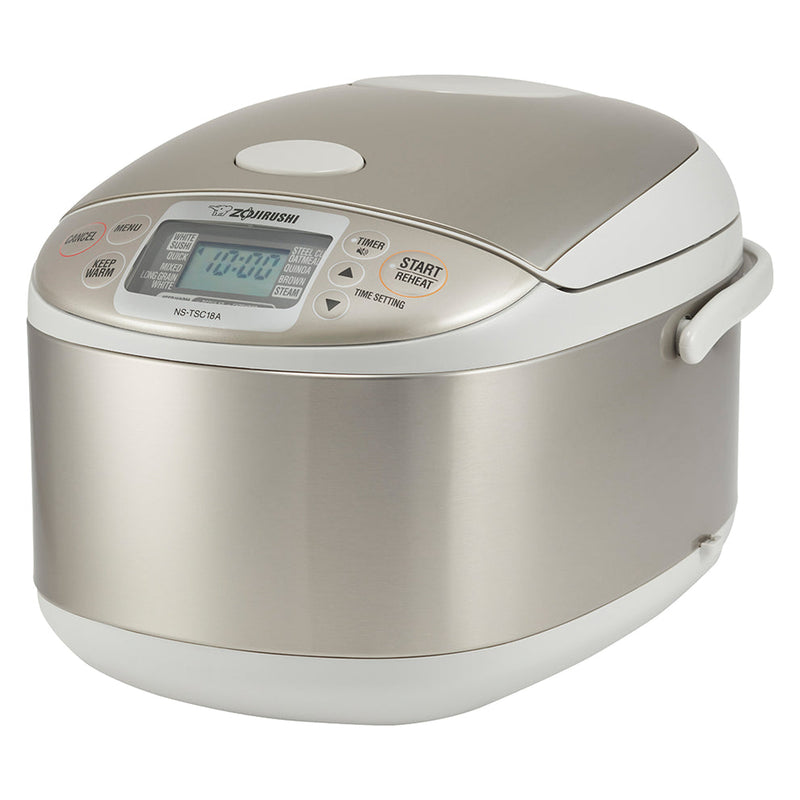 Zojirushi | Micom Rice Cooker Warmer - Stainless Gray with digital controls, multi-function settings, and keep warm feature, ideal for versatile cooking from Athens Cooks.