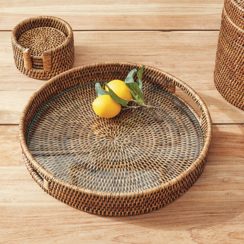 Napa Home & Garden | Burma Rattan Round Serving Brown Tray, Large