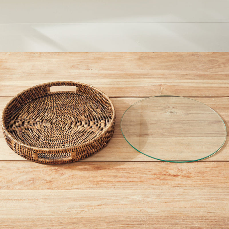 Napa Home & Garden | Burma Rattan Round Serving Brown Tray, Large