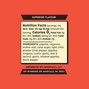 Spicewalla | N'Asheville Hot Chicken spice blend label highlighting Superior Flavour with ingredients like paprika and cayenne; ideal for fried chicken. Distributed by Spicewalla, Asheville, NC.