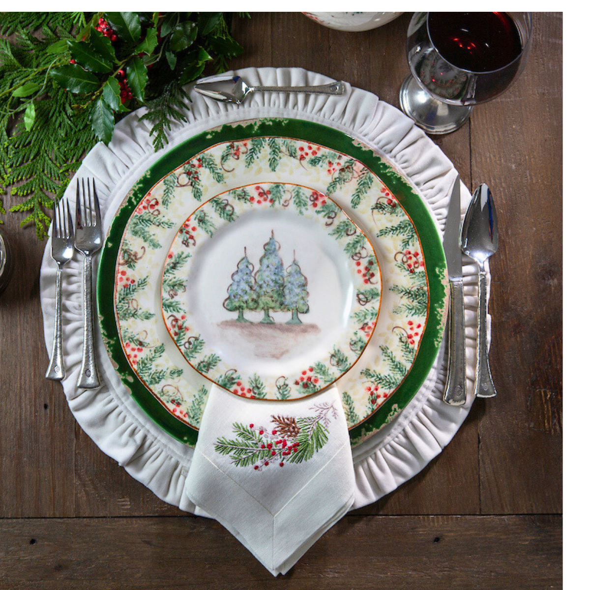 Arte Italica & Crown Linen Designs Natale Sprig Napkin - Thumbnail 4