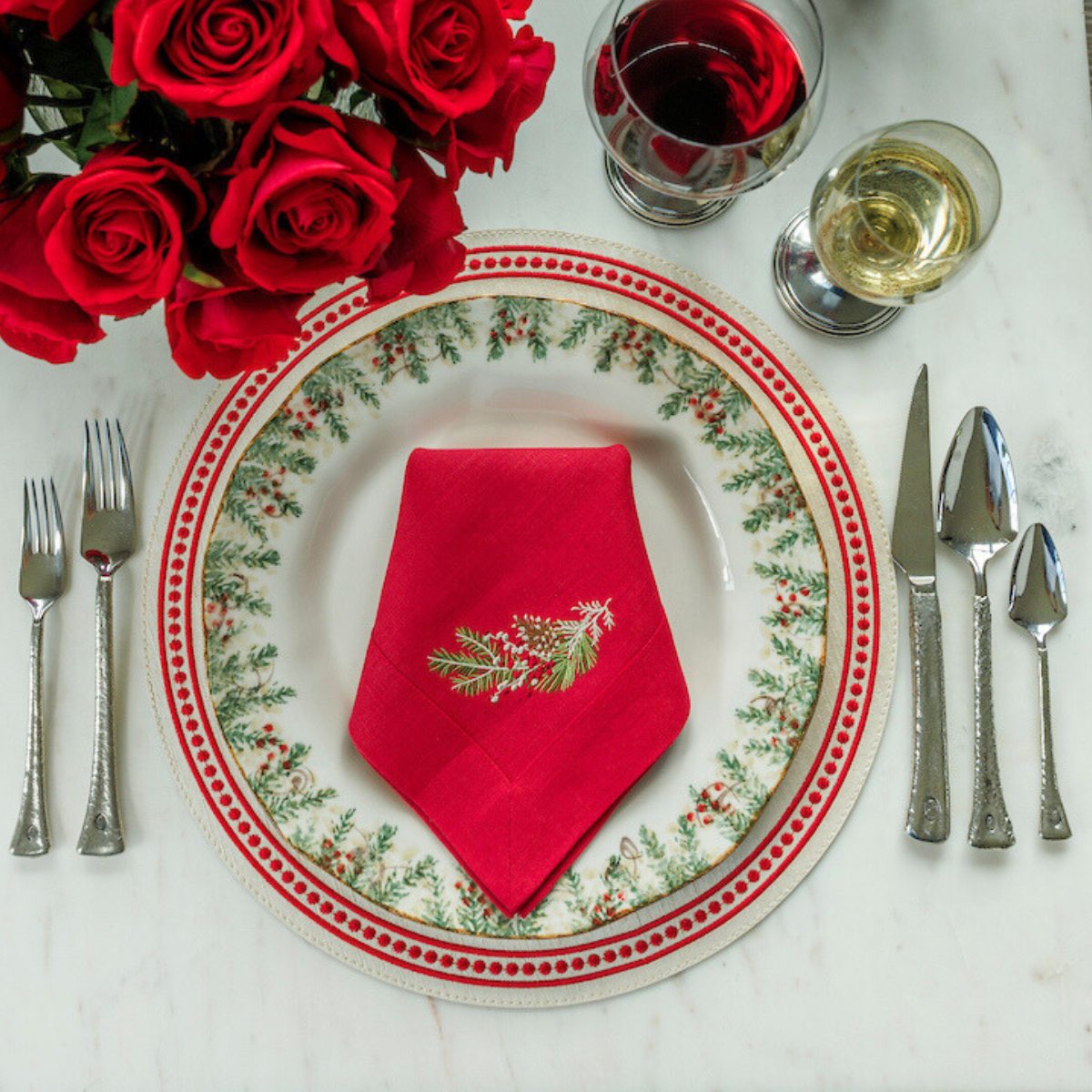 Arte Italica & Crown Linen Designs Natale Sprig Napkin - Thumbnail 2