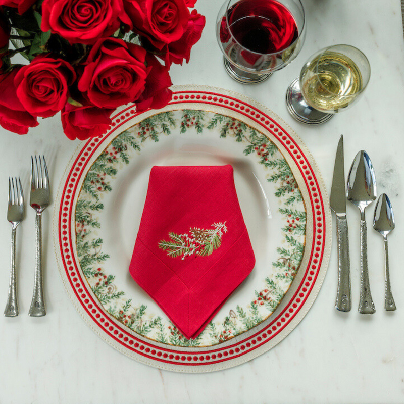 Arte Italica & Crown Linen Designs | Natale Sprig Large Napkin, Cream (Multi)