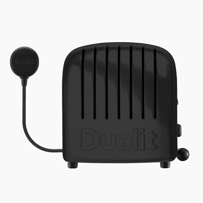 Dualit | 2 Slice Classic Toaster, Matt Black, featuring slotted top, toasting lever, and detachable magnetic power cable. Ideal for efficient toasting with defrost and bagel settings.