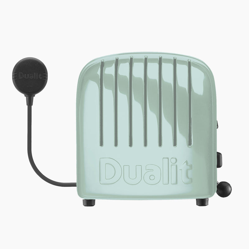 Dualit | 2 Slice Classic Toaster, Eucalyptus, featuring ProHeat® elements, lever, control knob, and defrost setting, ideal for versatile toasting in stylish kitchen settings.