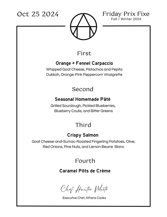 Friday Prix Fixe - Fall/ Winter 2024 | 7:00pm | 4 Courses + Optional Wine Pairings