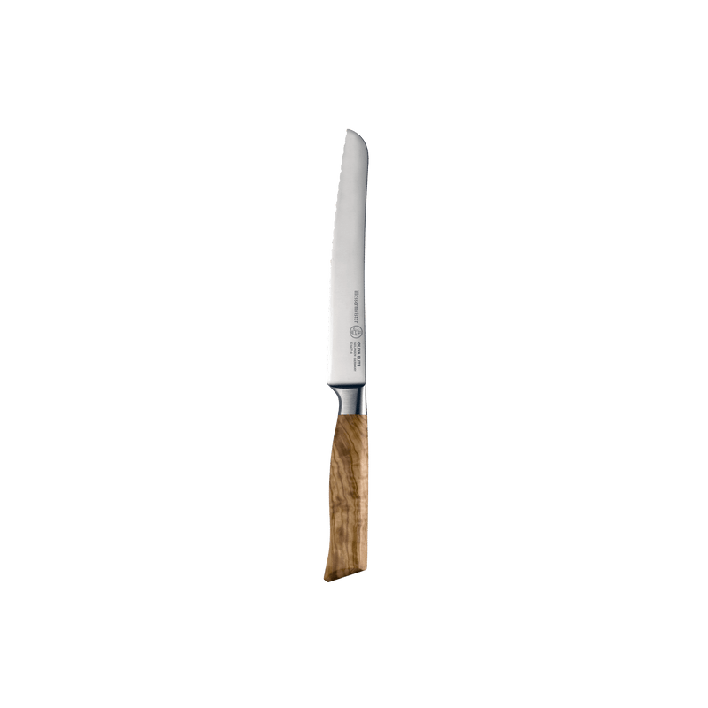 Messermeister | Oliva Elite Reverse Scalloped Utility Knife, 6 inches, featuring a stainless-steel blade and elegant wooden handle, ideal for precise slicing of breads and citrus.