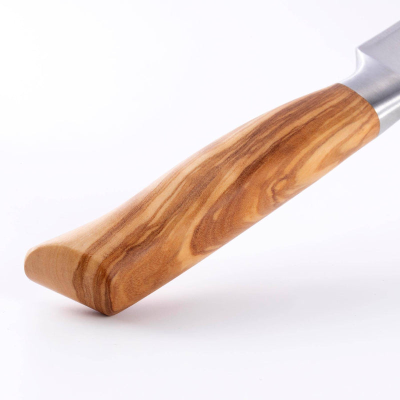 Messermeister | Oliva Elite Knife Collection, 6 inches Utility Knife with a polished olive wood handle, ideal for precise kitchen tasks, showcasing craftsmanship and utility.