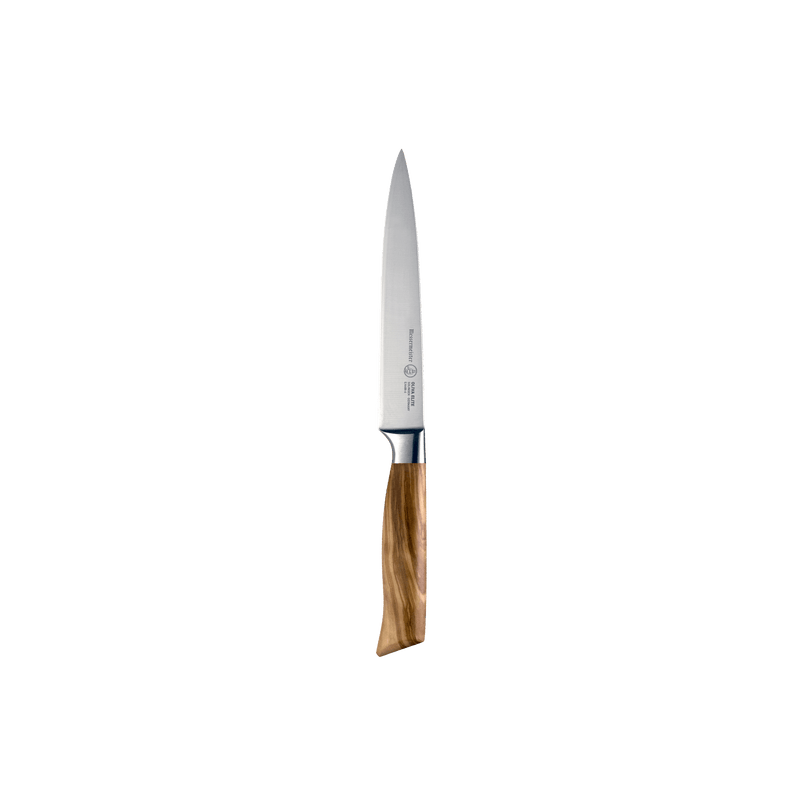 Messermeister | Oliva Elite 6 Utility Knife with a sleek stainless steel blade and elegant olive wood handle, ideal for versatile kitchen tasks at Athens Cooks.