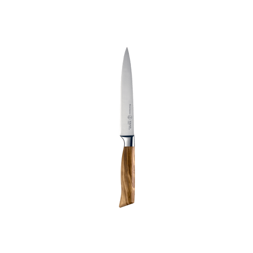 Messermeister | Oliva Elite 6 Utility Knife with a sleek stainless steel blade and elegant olive wood handle, ideal for versatile kitchen tasks at Athens Cooks.