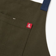 Hedley & Bennett All Day Crossback Apron, Olive Green, Navy Straps — construction detail