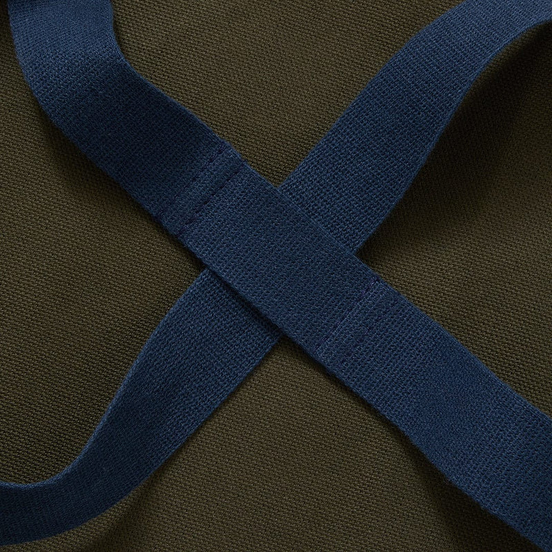 Hedley & Bennett All Day Crossback Apron, Olive Green, Navy Straps — fabric and construction detail