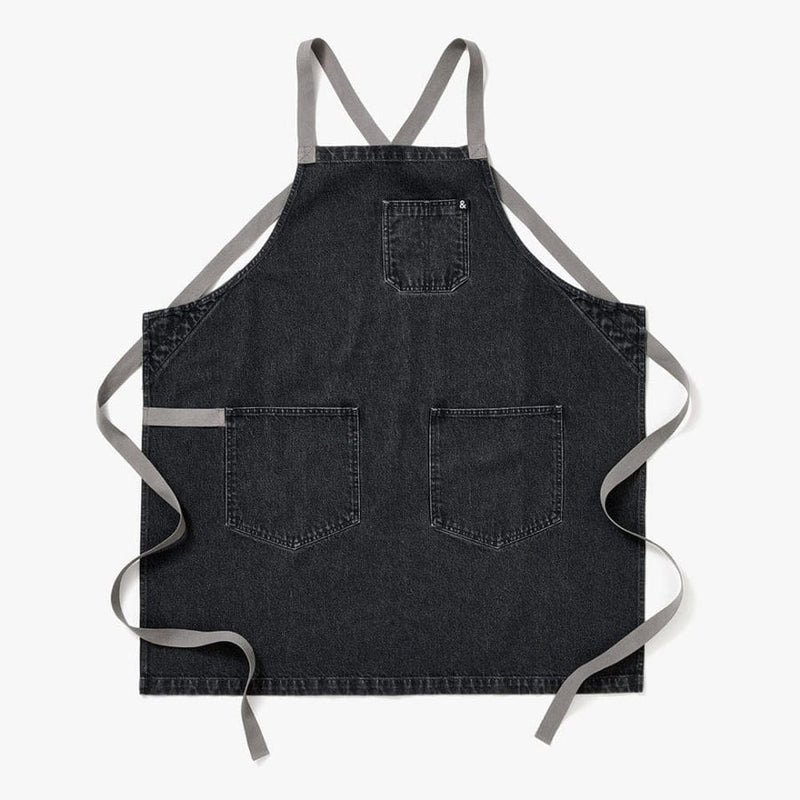 Hedley & Bennett | All Day Crossback - Oyster Gray Denim apron with cross-back straps, three front pockets, and durable cotton denim for lasting kitchen style.