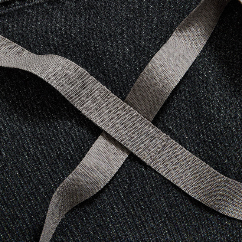 Hedley & Bennett All Day Crossback Apron, Oyster Gray Denim — fabric and construction detail