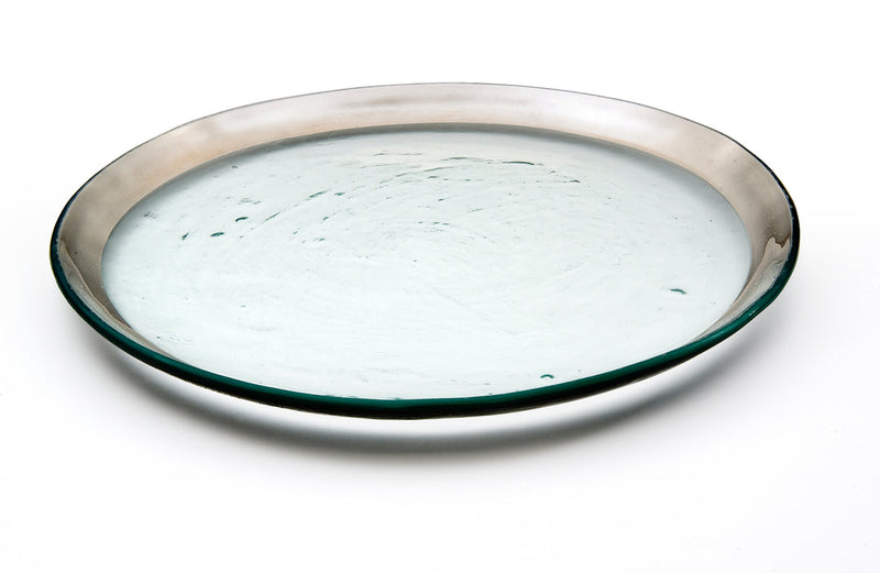 Annie Glass | 12 Buffet Plate, a clear, round glass platter with a subtle bluish-green tint, ideal for elegant serving and dining experiences.
