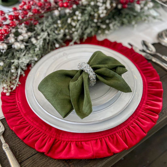 Arte Italica & Crown Linen Designs | Round Ruffle Placemat, Velvet Red
