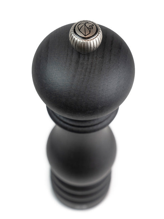 Peugeot | Paris u'Select Wooden Pepper Mill, 12 inches, featuring a tall, turned-wood design with a knurled metal knob and precise grind adjustment system at the base.