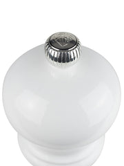 Peugeot | Paris u'Select Pepper Mill, 9-inch, features a glossy white wood finish with a ribbed metal adjustment knob, embodying refined culinary craftsmanship.