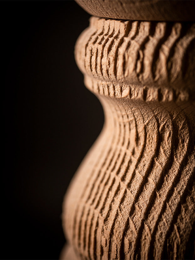 Peugeot | Paris Nature Collection Salt Mill, Nature: Upcycled beech wood mill with hand-carved grooves, black varnish, adjustable stainless-steel mechanism, reflecting minimalist elegance.