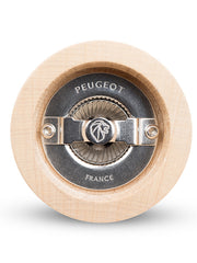 Peugeot | Paris Classic Salt Mill, Natural Wood, 9 inches, showcasing its durable grinding mechanism with Peugeot's lion logo, emphasizing superior craftsmanship from France.
