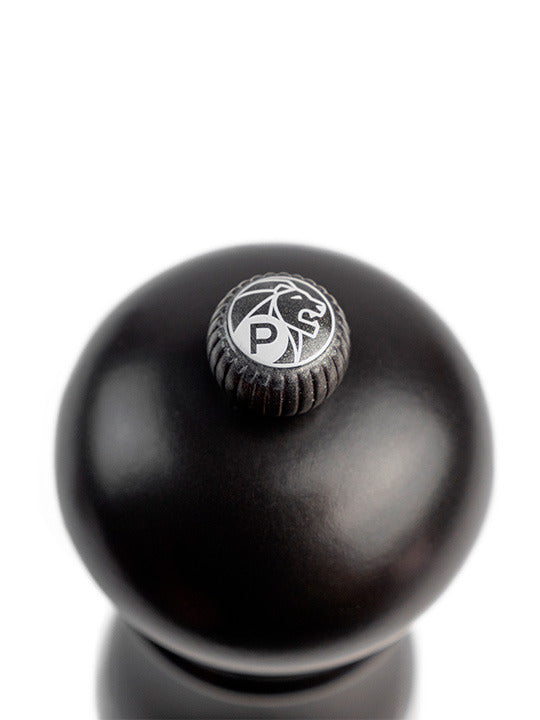 Peugeot Paris u'Select Pepper Mill, Satin Black, features a logoed adjustment knob for precise grind settings, ideal for fine-dining enthusiasts, available at Athens Cooks.