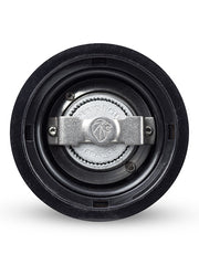 Peugeot | Isen Pepper Mill, Matte Black, internal burr assembly close-up, showcasing precision grinding mechanism in plastic housing, highlighting u’Select adjustable control for customized coarseness.