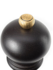 Peugeot | Paris u'Select Wood Pepper Mill Chocolate, 9 inches, featuring a dark-stained body and gold adjustment knob with lion emblem, ideal for gourmet cooking.