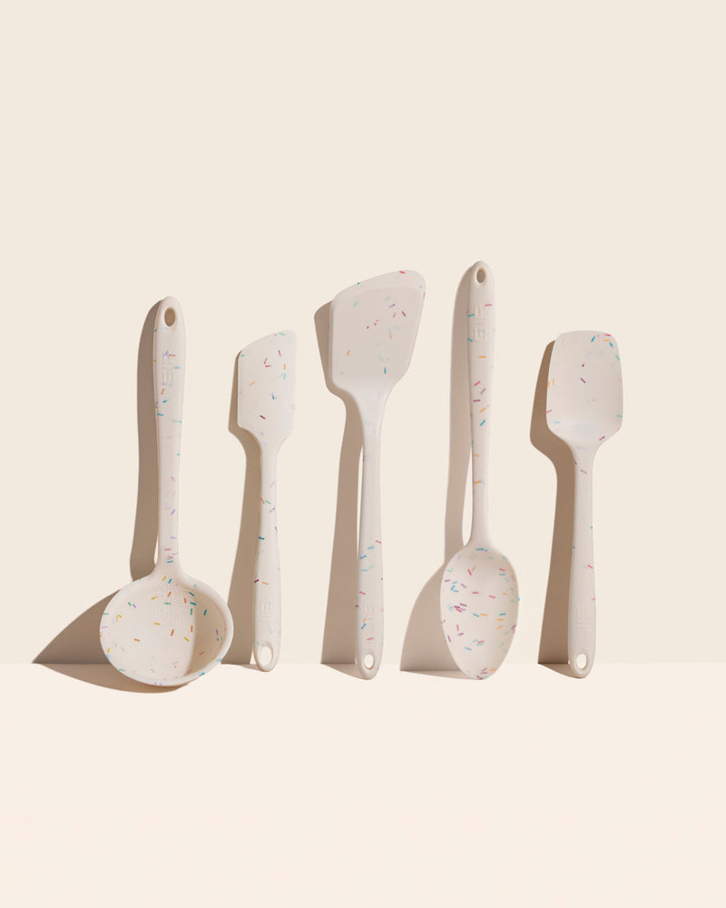 GIR Get It Right | GIR 5-Piece Ultimate Tool Set: Sprinkles featuring silicone ladle, spatulas, and spoon with sprinkle specks, perfect for non-stick cooking.