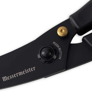 Messermeister | Push Button Take-Apart Poultry Shears, 10 inches, featuring a brass pivot screw and push-button release for easy cleaning and sharpening.