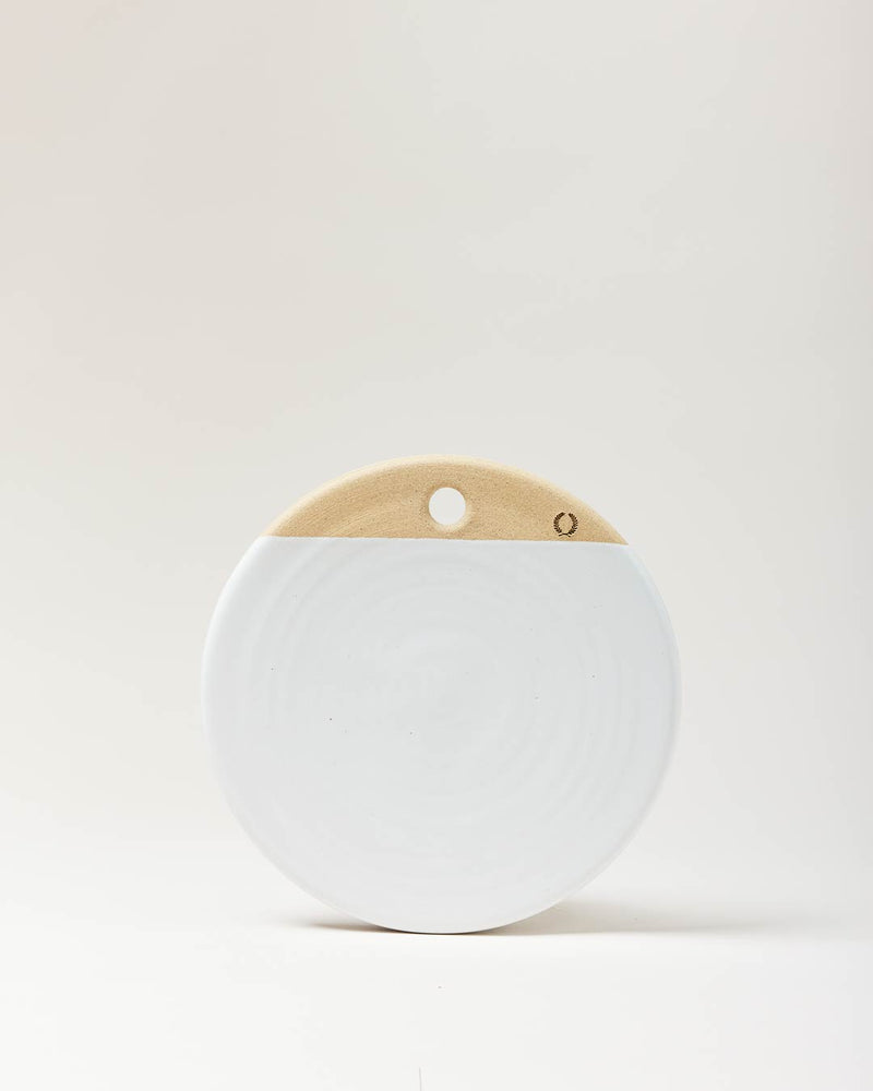 Farmhouse Pottery 10-inch Cheese Stone - handmade Vermont stoneware, studio shot